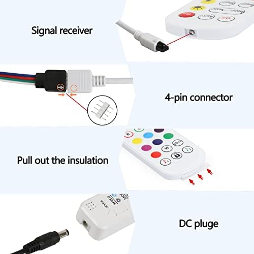 O controlador LED bluetooth sem fio Yiliaw para a luz de tira LED suporta aplicativos/sincronização musical/sequência pin ajustada com adaptador de energia remoto e dc 12V/36W
