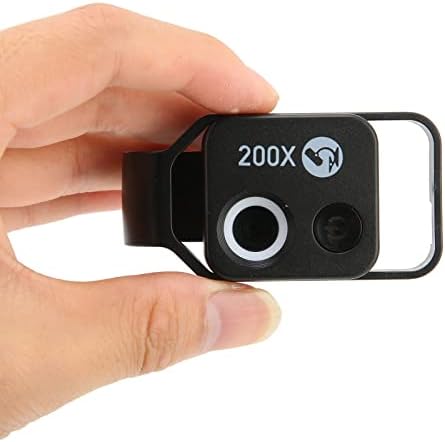 Microscópio de telefone 200x APL -MS002, Mini Microscópio de bolso, 6 guias de luz LED, 2 níveis de ajuste de brilho, kit de lentes