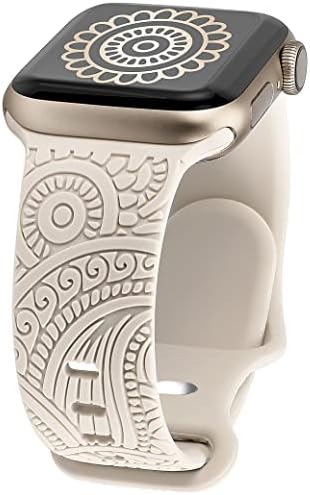Toyouths Boho Gravado Banda Compatível com Apple Watch Band 41mm 40mm 38mm 49mm 45mm 44mm 42mm homens, Silicone Sport Fancy Charms Designer Dressy Strap para Iwatch Series 8/SE/Ultra/7/6/6/5/4/3/3/1 1 1