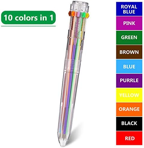 Canetas de transporte multicolorido zonon 10 em 1 barril de caneta transparente de caneta retrátil de caneta de esfero
