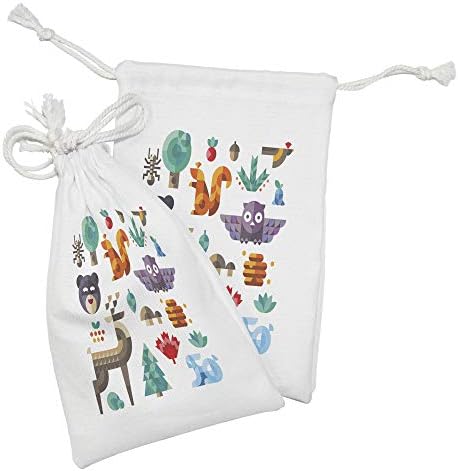 Conjunto de bolsas de tecido de coelho de Ambesonne, de 2 anos, Poly Art Animals Animals Owl Bear Bunny Apple Dear Design, Small
