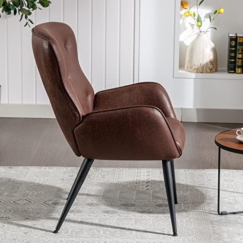 Cadeira de sotaque de couro falsa BFZ com design de costas altas, poltrona com pernas de metal em estilo moderno, cadeira