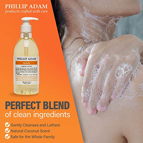 Lavagem corporal de coco Phillip Adam para todos os tipos de pele - sem sulfato e sem glúten - todos os ingredientes naturais - 13,5 onças