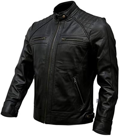 Jaqueta de motoqueiro de couro genuíno masculino preto | Jaquetas de motocicletas de pele de cordeiro marrom vintage para homens