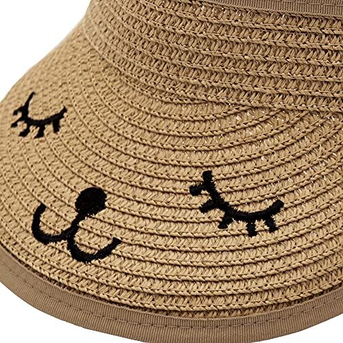 Baby Roll-up Straw Visor Hat Hat Sun, Kid Criança Lima Brim Brim Bunny Ponytail Summer Beach Sun Hat Sun Ajuste por 1-4 anos