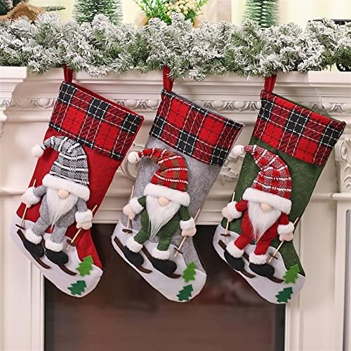 Meias de Natal de 3 pacote de 3 pacote, meias de Natal de Natal de esqui personalizado, decoração de casa de natal, decoração