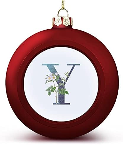 Cartas iniciais Decoração Ball Ornament, Ornamentos de bola de 26 letras de Natal, letra inicial do monograma y com ornamentos de flores para pingente de decoração de cartas de árvore de Natal