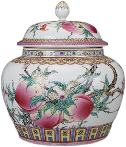 Sdgh porcelana pastel longevidade pêssego tanque de armazenamento de chá de tea coleta de porcelana antiga