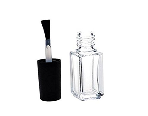 5 ml de 5 ml de garrafas de esmalte de vidro de forma clara de forma transparente vazia com tampa preta de escova, pacote de