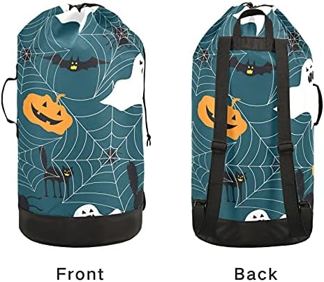Bolsa de lavanderia de abóbora de abóbora de gato de halloween com alças de ombro de lavanderia Backpack Bolsa Fechamento