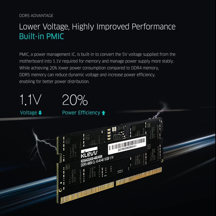 Klevv Hynix Chips DDR5 5600MHz 16 GB SODIMM MEMÓRIA 262-PIN 1.1V CL46 SK Hynix A-Die Laptop Notebook RAM Memória