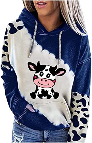 Sweatshirt para feminino para mulheres outono 2022 Moletom de vaca feminina de vaca feminina Camisetas casuais com capuz de manga comprida camisetas