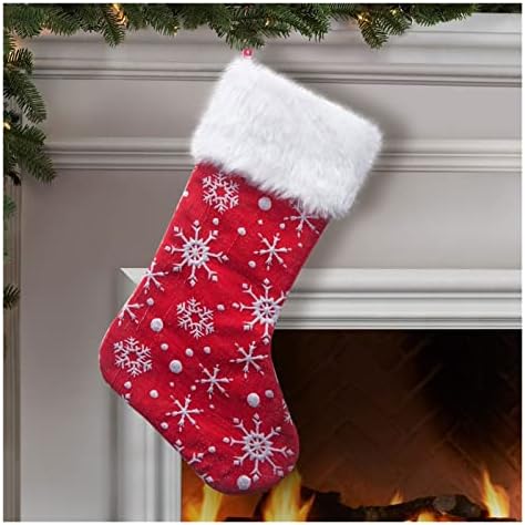 Deflab meias de meias de Natal de floco de neve vermelho, decoração de árvores de Natal, enforcamentos decorativos, sacolas, sacolas de presente ideais para crianças. Meias de Natal