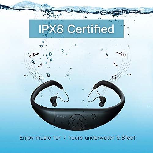 MP3 player à prova d'água para nadar Bluetooth, TayoGo IPX8 8 GB de fones de ouvido subaquáticos com recurso Shuffle, para esportes aquáticos, corrida, mergulho em preto