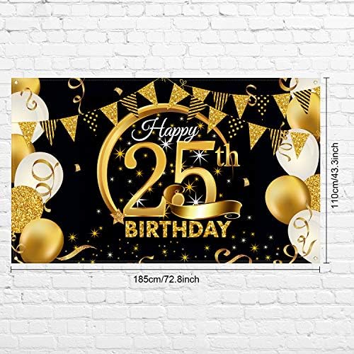 Decoração de festa de aniversário Poster de sinal de ouro preto extra grande para o banner de fundo da cabine de fotos de aniversário, suprimentos de festa de aniversário, 72,8 x 43,3 polegadas