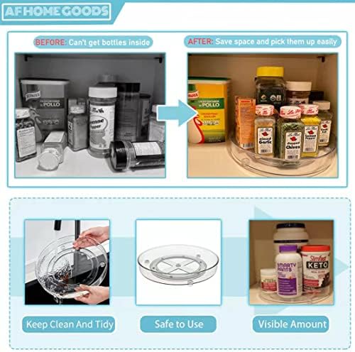 AF Home Goods Food Grade BPA Free Clear Lazy Susan 2 pacote, organizador giratória do armário de cozinha de 10,6 polegadas,