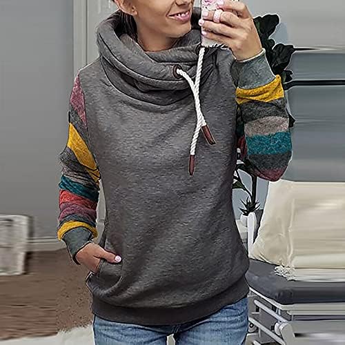 Jaquetas de suéter com capuz de gola alta feminina