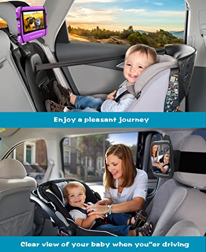 Combo Nusican Baby Car Safety Mirror and Car Combo, espelho do assento do carro para o bebê voltado para trás com vista cristalina larga, à prova de quebra e ajustável, suporte para apoio de cabeça para crianças para crianças