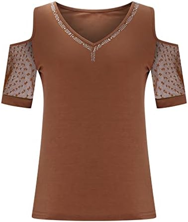 Uikmnh Ladies Bloups Mesh Mesh Solid Manves Blouse Cold Bouse Cold Summer Summer Relaxed Shirt