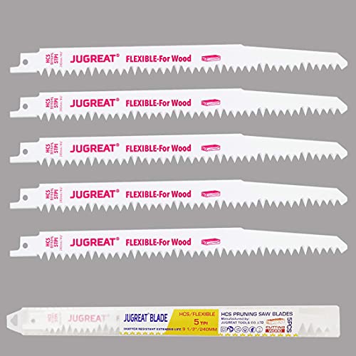 JuGreat recíproco lâminas de serra, 9 polegadas 5tpi de poda de madeira recíproca lâminas para o corte rápido
