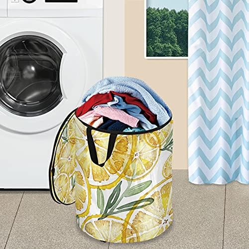 Limões Pop -up Up Up Laundry Horse com tampa de zíper cesta de roupa dobrável com alças Organizador de roupas de cesto de armazenamento colapsível para acampamento de apartamento piquenique