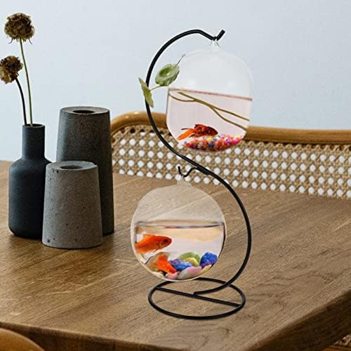 Desktop pendurado em vidro de vidro tanque de peixes mini dual aquário de vidro betta tigela de peixe claro tigela de cilindro com plantador