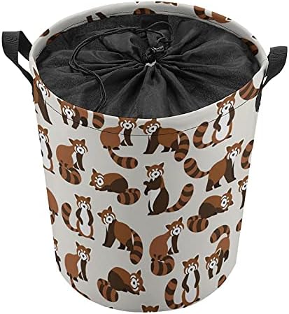 Cartoon Red Panda Round Roundry Sacos cesto de armazenamento de cesto à prova d'água com alças e tampa de fechamento de cordão