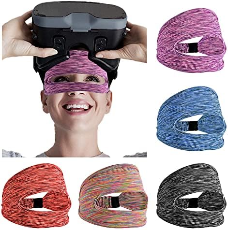 ABNAOK 5 PACK VR Máscara ocular, Banda de suor de VR respirável ajustável para Oculus Quest 2, HTC Vive, PS, Gear, treinos