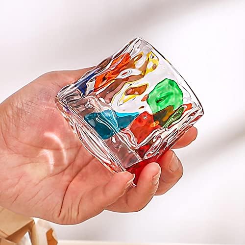 JGoin Creative Hand desenhado vidro giratório com coaster Coaster Whiskey Vidro de vidro colorido de água de vidro
