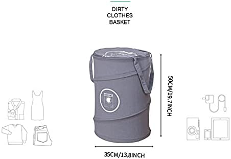 Cesto de lavanderia pop-up, balde de armazenamento de lavanderia dobrável, cesto de roupa suja com tampa, alças duráveis