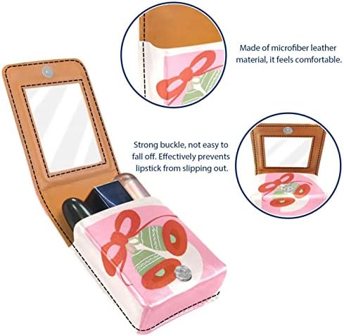 Bolsa de batom de batom de maquiagem de oryuekan com espelho portátil de armazenamento de batom portátil Organizador de armazenamento de brilho labial, desenho animado letra adorável d e campainha de natal