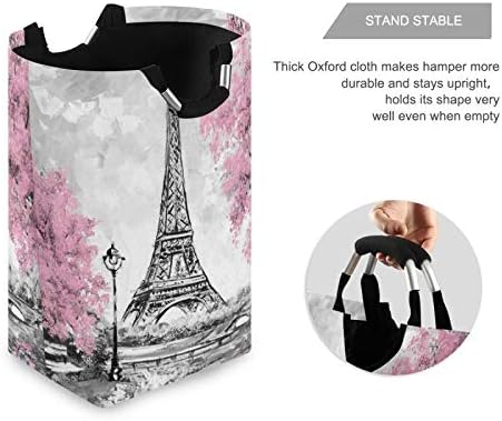 Xigua rosa Paris Tower Laundry cesto grande à prova d'água com lavanderia cestas de armazenamento duplamente duplamente durável