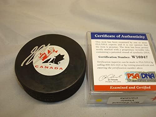 Marc -Edouard Vlasic assinado Team Canada Hockey Puck Autografado PSA/DNA COA 1A - Pucks NHL autografados