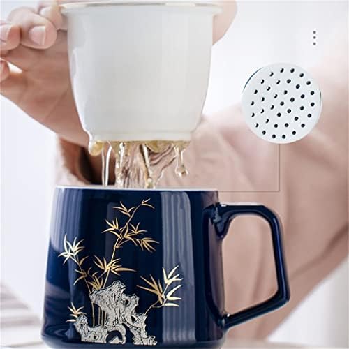 Zhuhw ji azul desenhando ouro com tampa de tampa xícara de chá de chá doméstico de cerâmica xícara de chá de chá xícara de chá de xícara de xícara de xícara de xícara de xícara pessoal