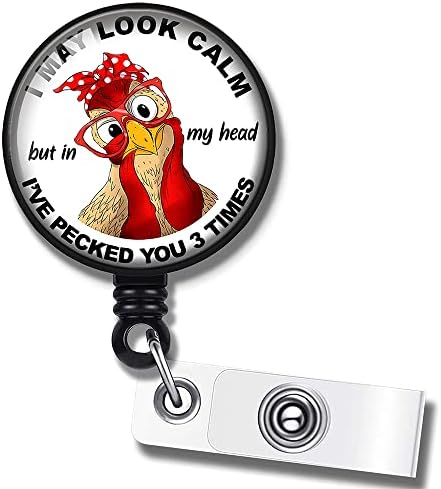 Portador engraçado de emblema de frango retrátil retrátil com clipe de identificação para trabalhador de escritório médico enfermeiro