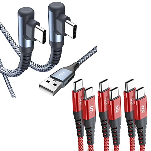 Sweguard USB C CABO CABO RETO [2-PACK, 10ft] Cinza+USB C TO CABO DE USB C 60W [3-Pack, 10ft+6,6ft+3,3ft] Vermelho