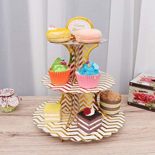 Doitool redondo bolo de bolo de bolo exibição de torre Cupcake Display Stand 3 Papel Paper Bolo de armazenamento de armazenamento