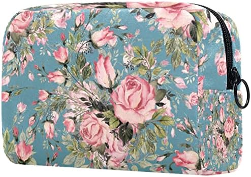 Bolsa de maquiagem tbouobt bolsa de bolsa cosmética da bolsa com zíper, rosa rosa vintage floral floral floral