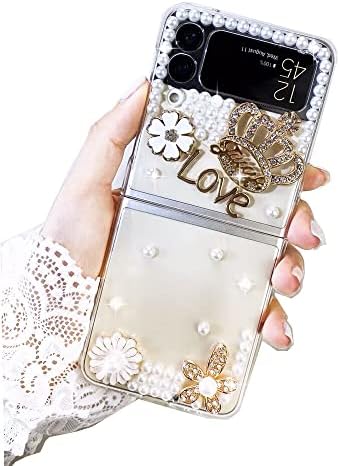 IFILOVE PARA SAMSUNG Galaxy Z Flip 3 Bling Glitter Case, Girls Mulheres fofas de luxo com diamante brusco de cristal de cristal charme de protetora clara capa para a Samsung Galaxy Z Flip 3