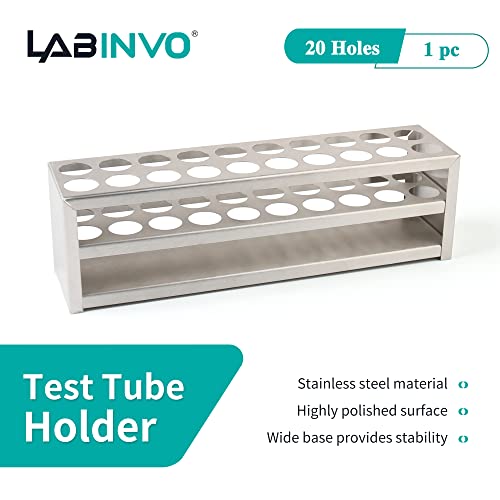 Labinvo 20 orifícios rack de tubo, adequado para tubos de diâmetro.≤21 mm, suporte de teste de aço inoxidável, in-ttrs20