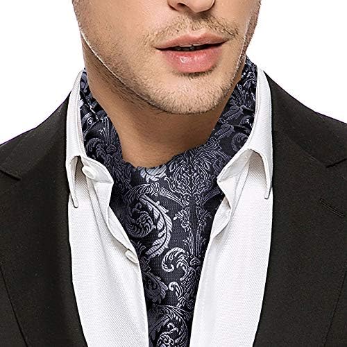 Barry.wang mens Cravat Tie de seda Ascot Paisley Lenço com traços de bolso de bolso de bolso
