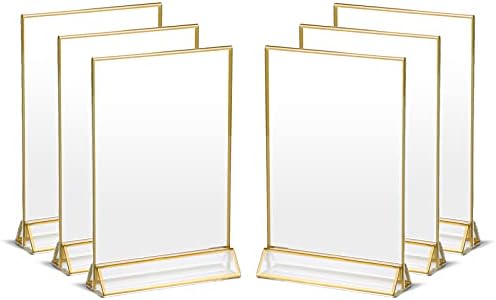Titulares de sinais de acrílico uniqooo com borda dourada, visão de retrato, pacote de 6 | 4x6 polegadas de moldura clara