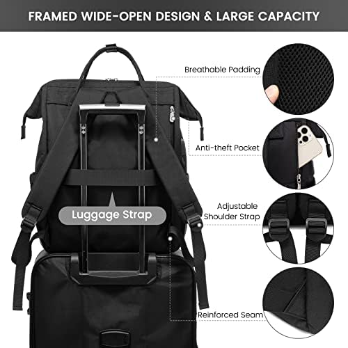 Backpack de laptop LoveVook Purse para mulheres, mochilas elegantes de negócios de computadores de 17 polegadas, sacolas de enfermagem de professores para trabalho, mochila casual Daypack com porta USB, 2 conjuntos, preto