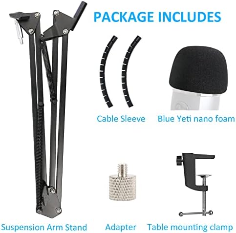 Stand Yeti Nano Mic com cobertura de espuma Windscreen - Mic Suspension Boom Arm Stand e Filtro Pop Compatível com Blue Yeti Nano