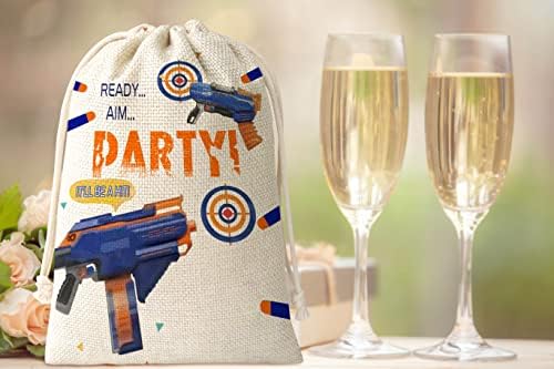 Bolsas de festa de aniversário nerf, Nerf Party Favors Bags para meninos aniversário, suprimentos para festas de guerra Dart, brindes de doces tratam sacolas de presente com cordão, conjunto de 5