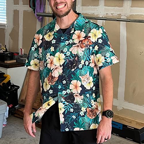 Camisa havaiana personalizada com rosto com bandeira dos EUA personalizada camisetas de manga curta personalizada 4 de julho camisa