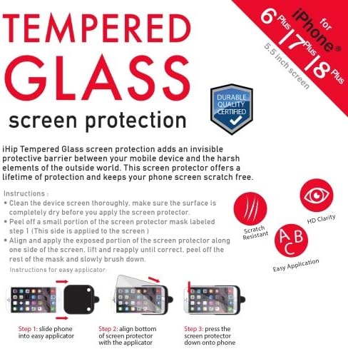 ihip iphone 6+, 7+, 8+Protetor de tela de vidro temperado, anti-arranhão, bolhas, à prova de quebra e clareza HD