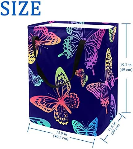 Arco -íris borboletas de lavanderia cesto de pano grande cesta de sacola cesta dobrável cesto de roupa com alças