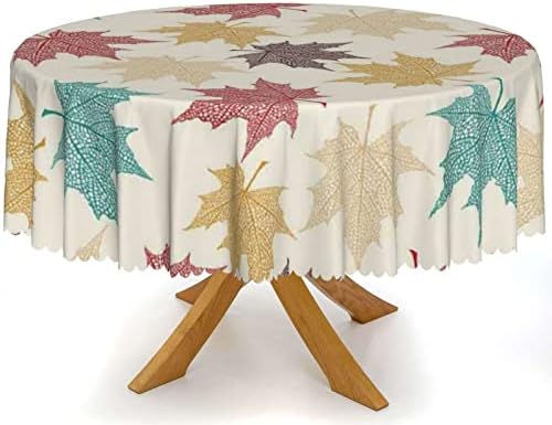 Roupas de mesa redonda do padrão de folhas, tecido impermeável decorativo, roupas de mesa reutilizáveis ​​duráveis,