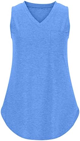 Tops femininos para o verão 2023 Solid Color sem mangas de bolso em V Sling Sling Top #